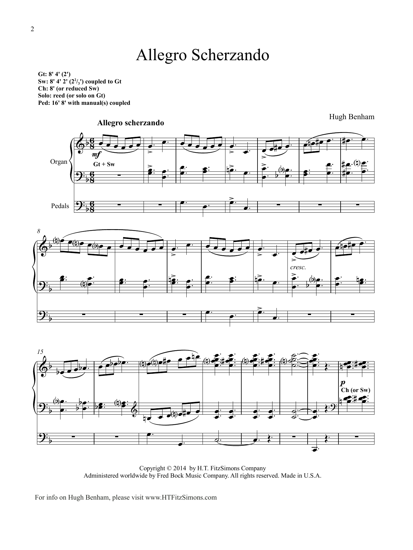Download Hugh Benham Allegro Scherzando Sheet Music and learn how to play Organ PDF digital score in minutes