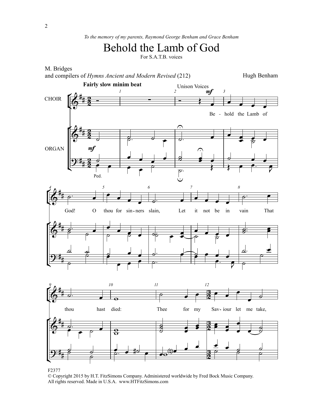 Download Hugh Benham Behold the Lamb of God Sheet Music and learn how to play SATB Choir PDF digital score in minutes