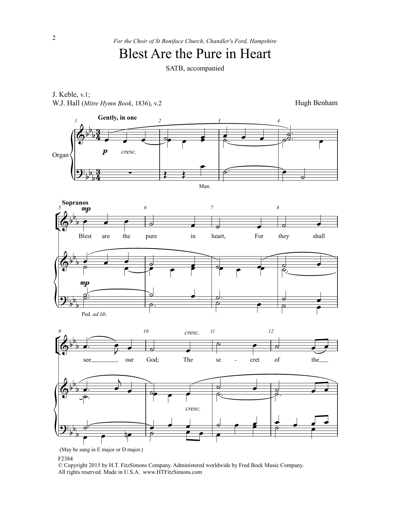 Download Hugh Benham Blest Are The Pure In Heart Sheet Music and learn how to play SATB Choir PDF digital score in minutes