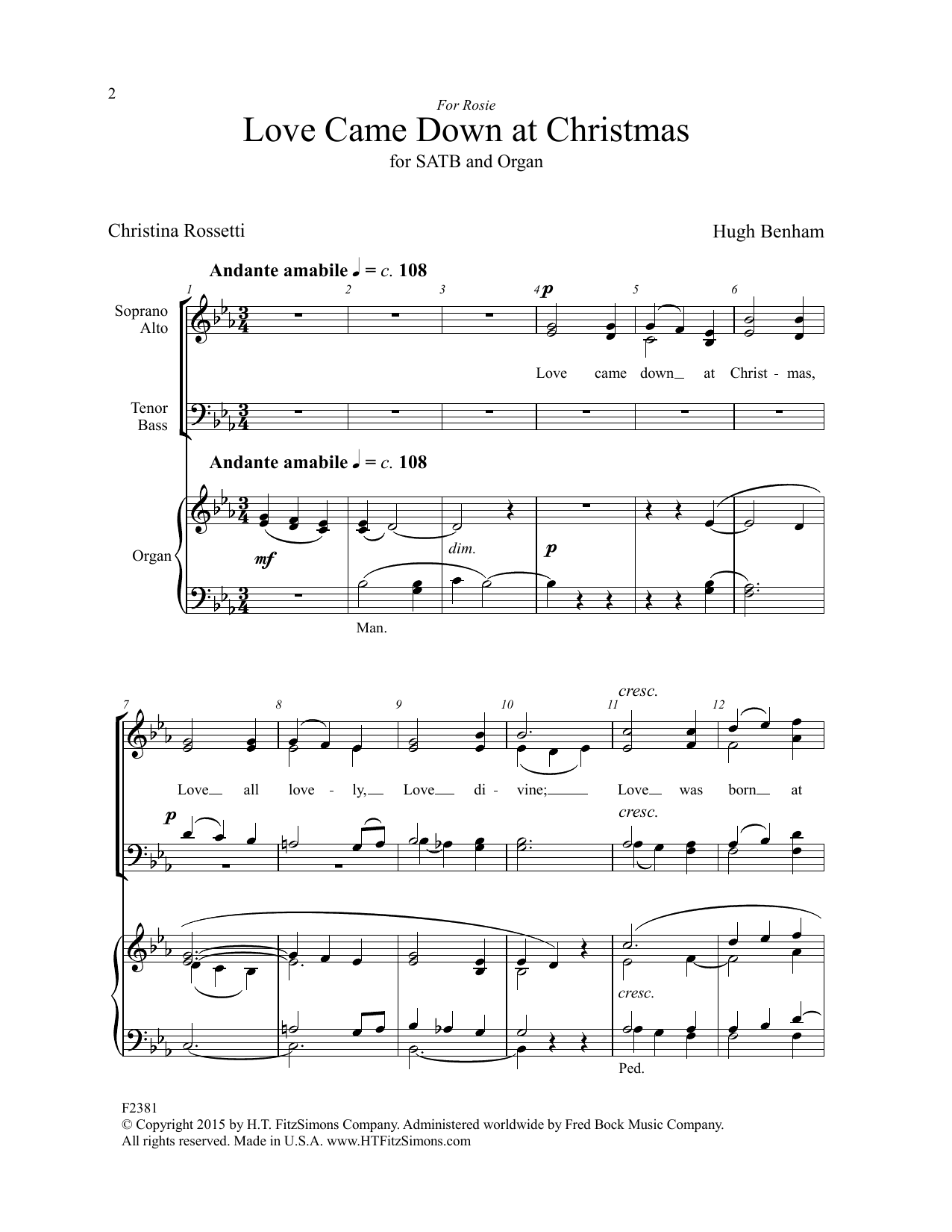 Download Hugh Benham Love Came Down At Christmas Sheet Music and learn how to play SATB Choir PDF digital score in minutes