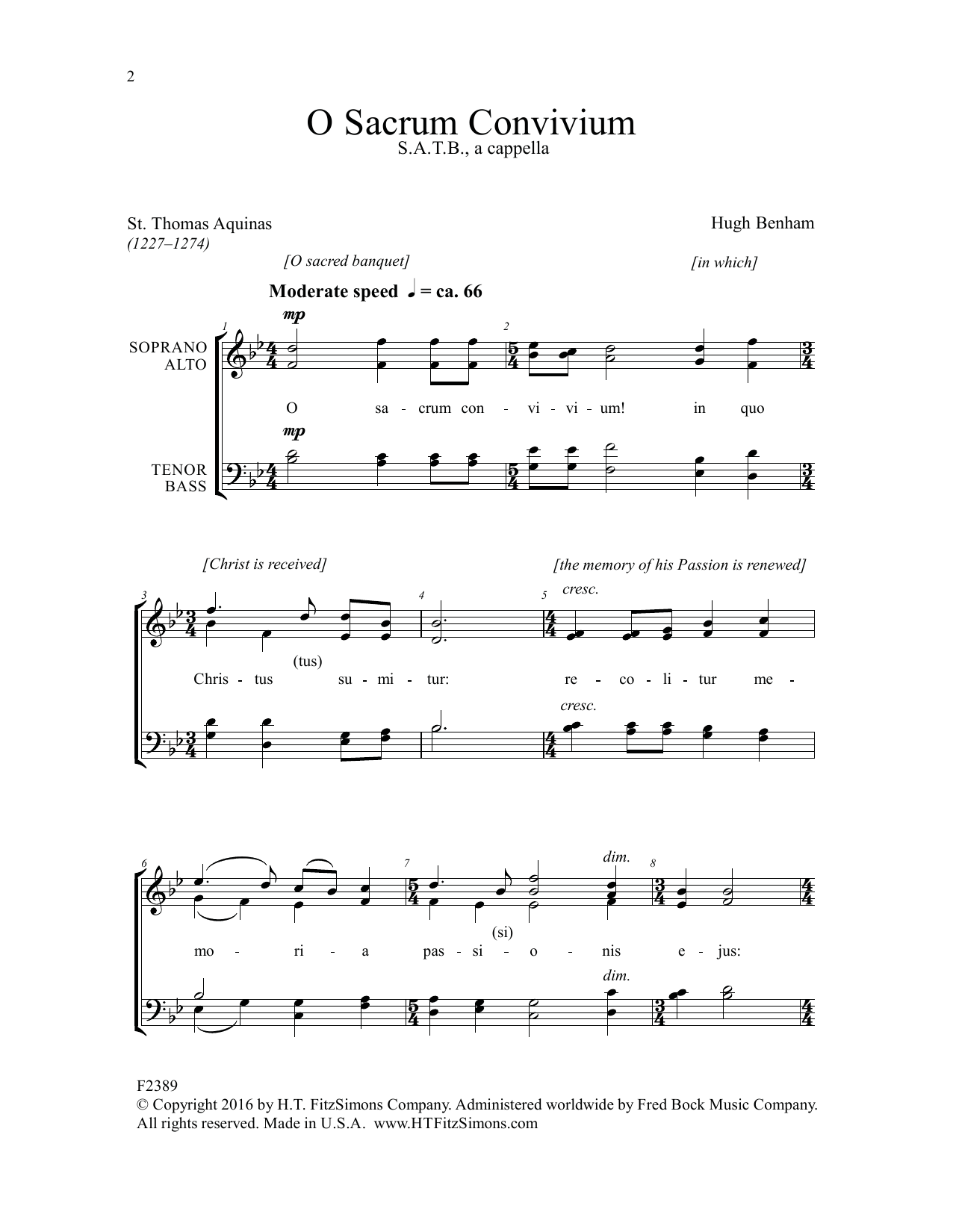 Download Hugh Benham O Sacrum Convivium Sheet Music and learn how to play SATB Choir PDF digital score in minutes