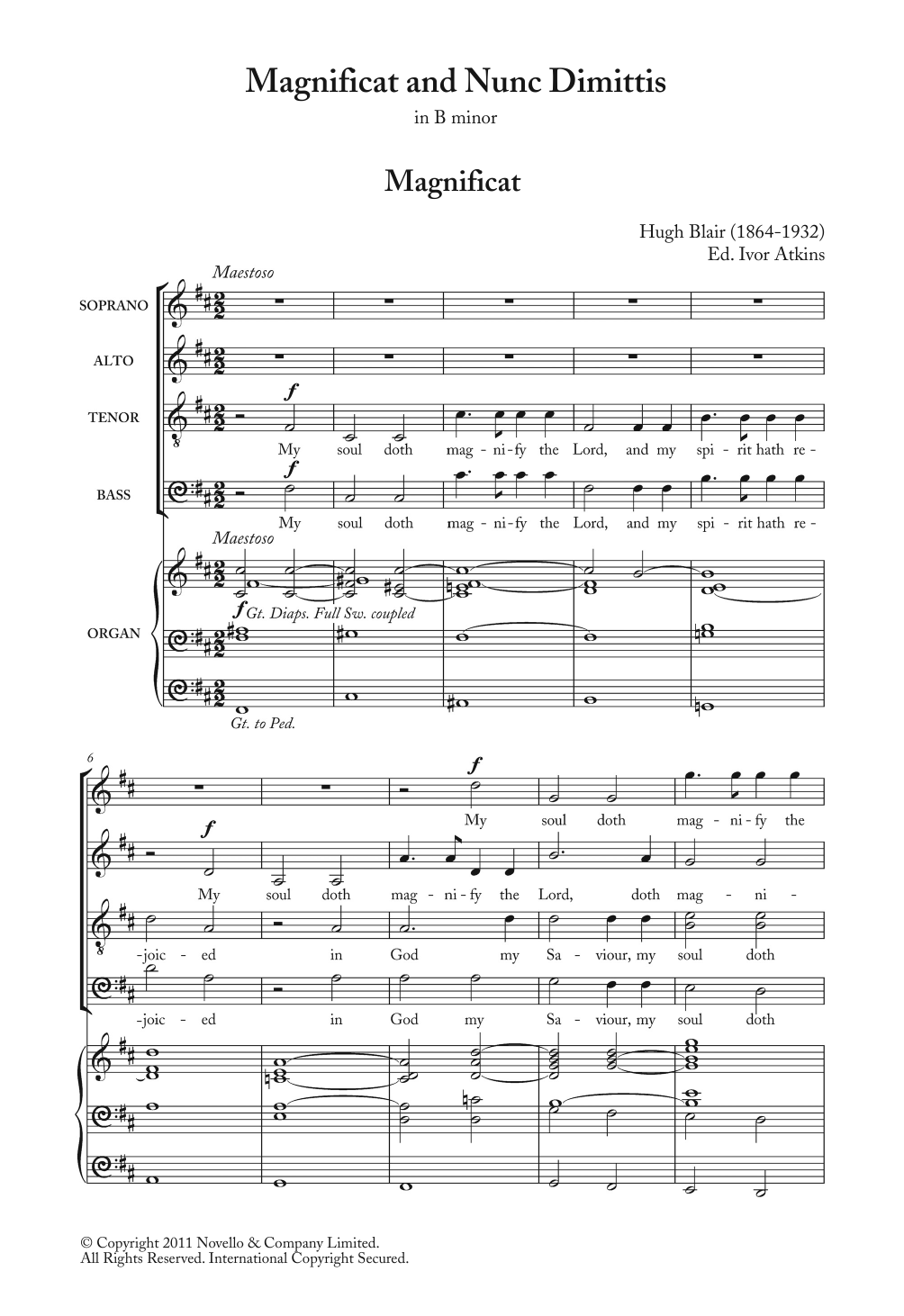 Download Hugh Blair Magnificat And Nunc Dimittis In B Minor Sheet Music and learn how to play Piano, Vocal & Guitar PDF digital score in minutes