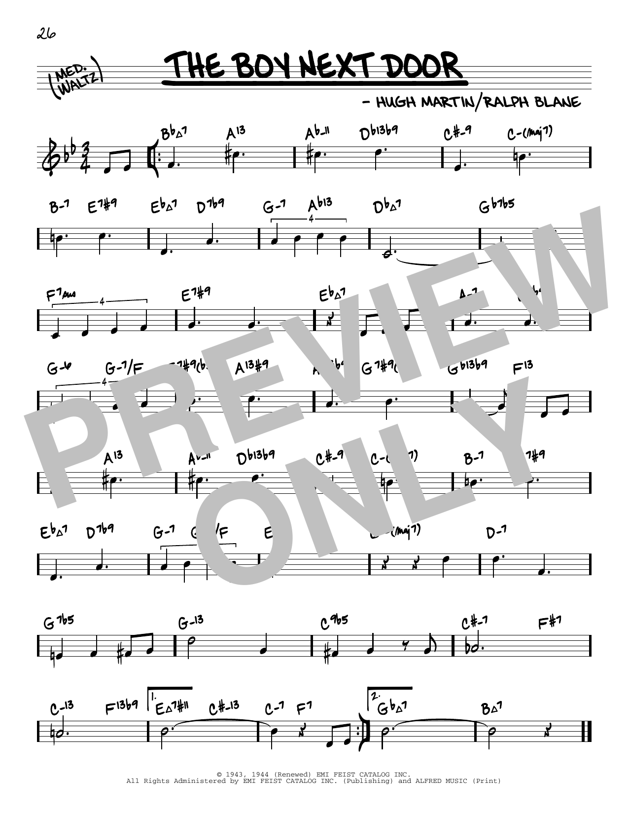 Download Hugh Martin & Ralph Blane The Boy Next Door (from Meet Me In St. Louis) (arr. David Hazeltine) Sheet Music and learn how to play Real Book – Enhanced Chords PDF digital score in minutes