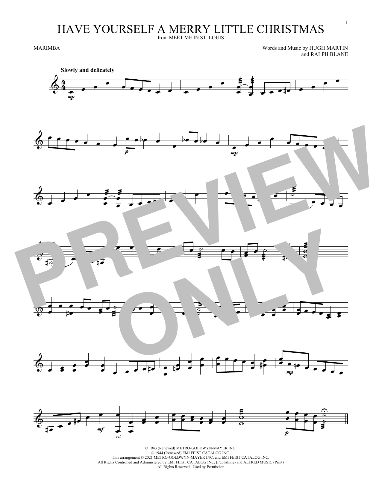 Download Hugh Martin and Ralph Blane Have Yourself A Merry Little Christmas Sheet Music and learn how to play Marimba Solo PDF digital score in minutes
