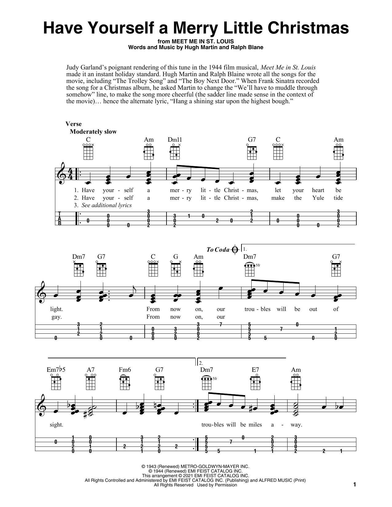 Download Hugh Martin Have Yourself A Merry Little Christmas (arr. Fred Sokolow) Sheet Music and learn how to play Ukulele PDF digital score in minutes