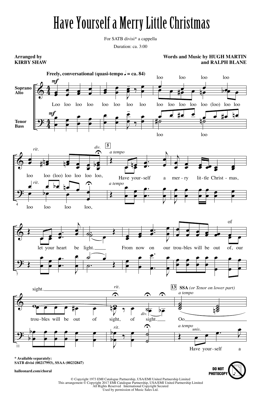 Download Kirby Shaw Have Yourself A Merry Little Christmas Sheet Music and learn how to play SSA PDF digital score in minutes