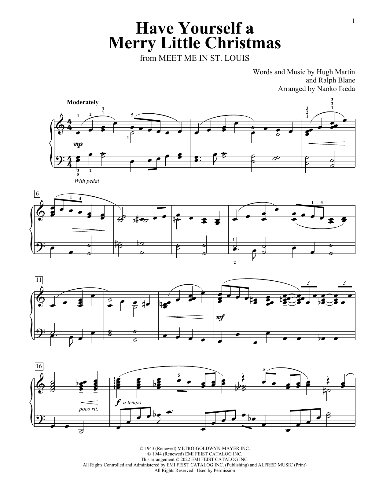 Download Hugh Martin Have Yourself A Merry Little Christmas (arr. Naoko Ikeda) Sheet Music and learn how to play Educational Piano PDF digital score in minutes