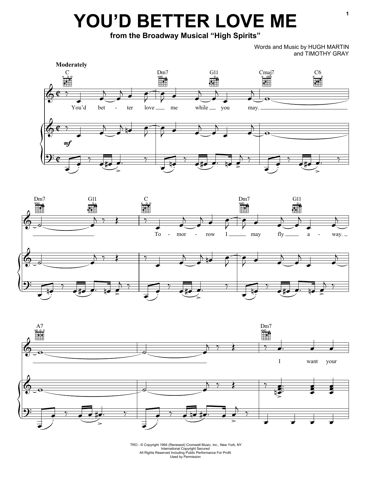 Download Hugh Martin You'd Better Love Me Sheet Music and learn how to play Real Book – Melody & Chords PDF digital score in minutes