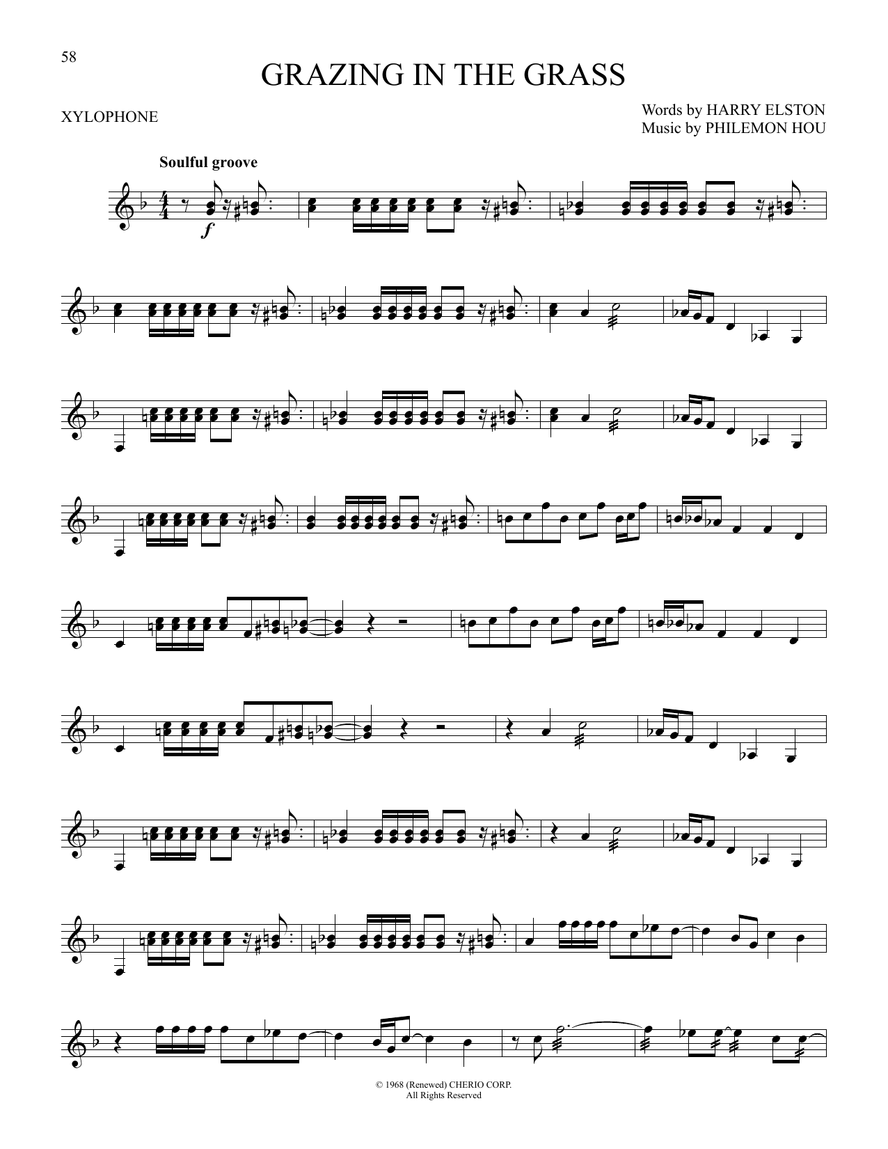 Download Hugh Masekela Grazing In The Grass Sheet Music and learn how to play Xylophone Solo PDF digital score in minutes