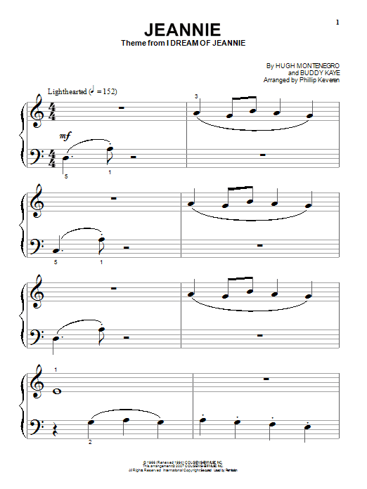 Download Hugh Montenegro Jeannie Sheet Music and learn how to play Easy Piano PDF digital score in minutes