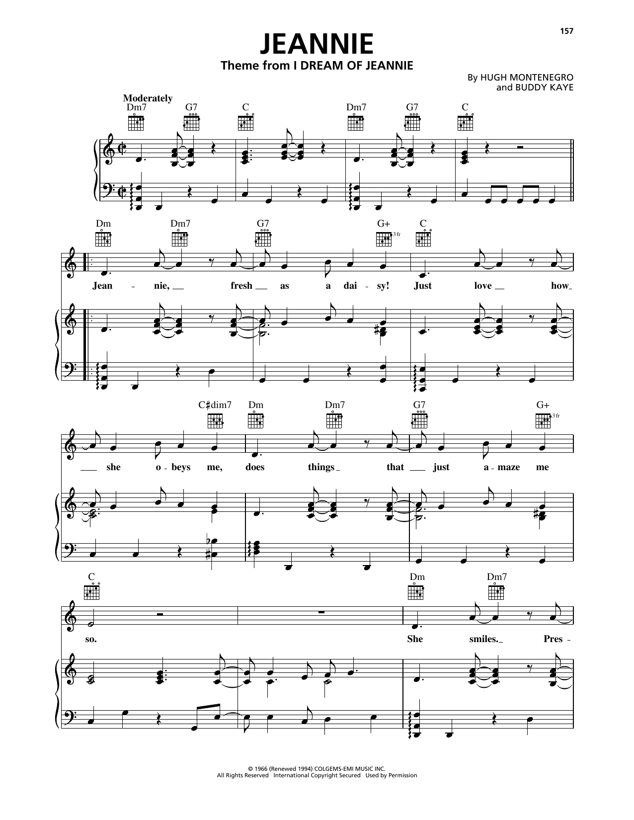 Download Hugh Montenegro Jeannie Sheet Music and learn how to play Piano, Vocal & Guitar Chords (Right-Hand Melody) PDF digital score in minutes