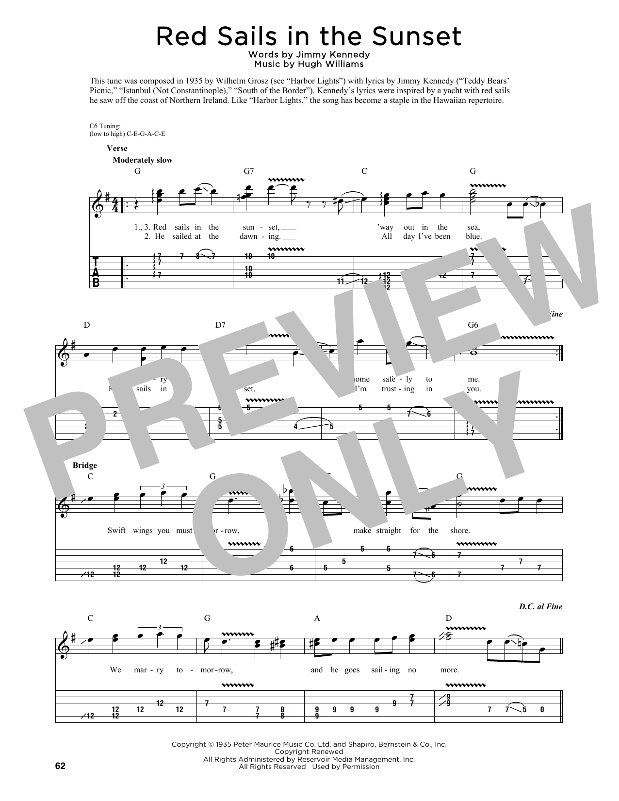 Download Hugh Williams Red Sails In The Sunset (arr. Fred Sokolow) Sheet Music and learn how to play Guitar Tab PDF digital score in minutes