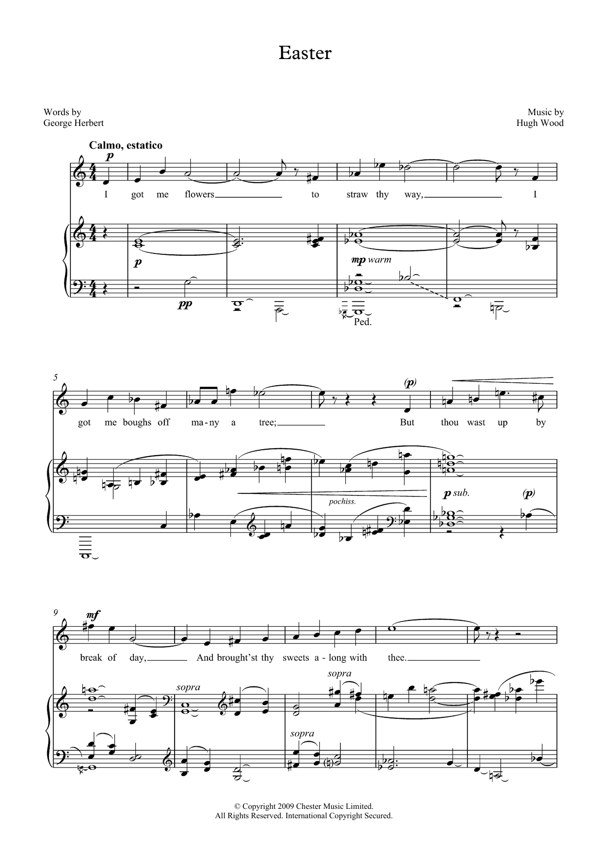 Download Hugh Wood Easter (tenor & piano) Sheet Music and learn how to play Piano & Vocal PDF digital score in minutes
