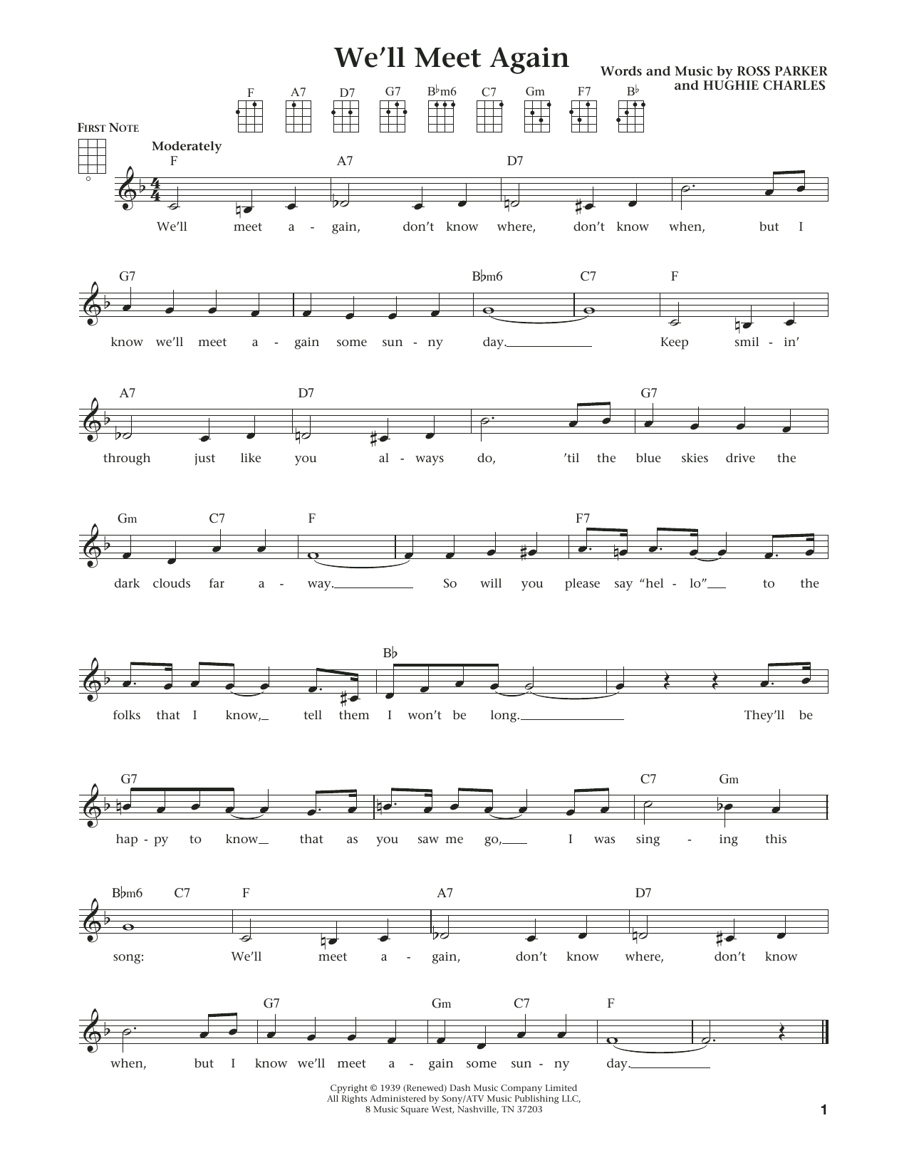 Download Hughie Charles We'll Meet Again Sheet Music and learn how to play Ukulele PDF digital score in minutes