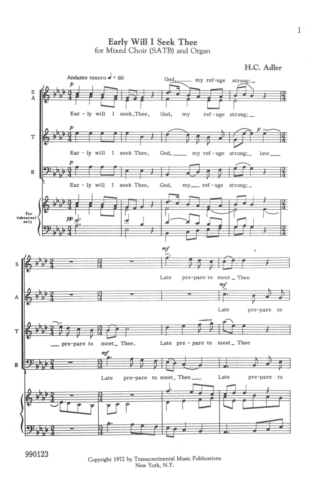 Download Hugo Adler Early Will I Seek Thee Sheet Music and learn how to play SATB Choir PDF digital score in minutes