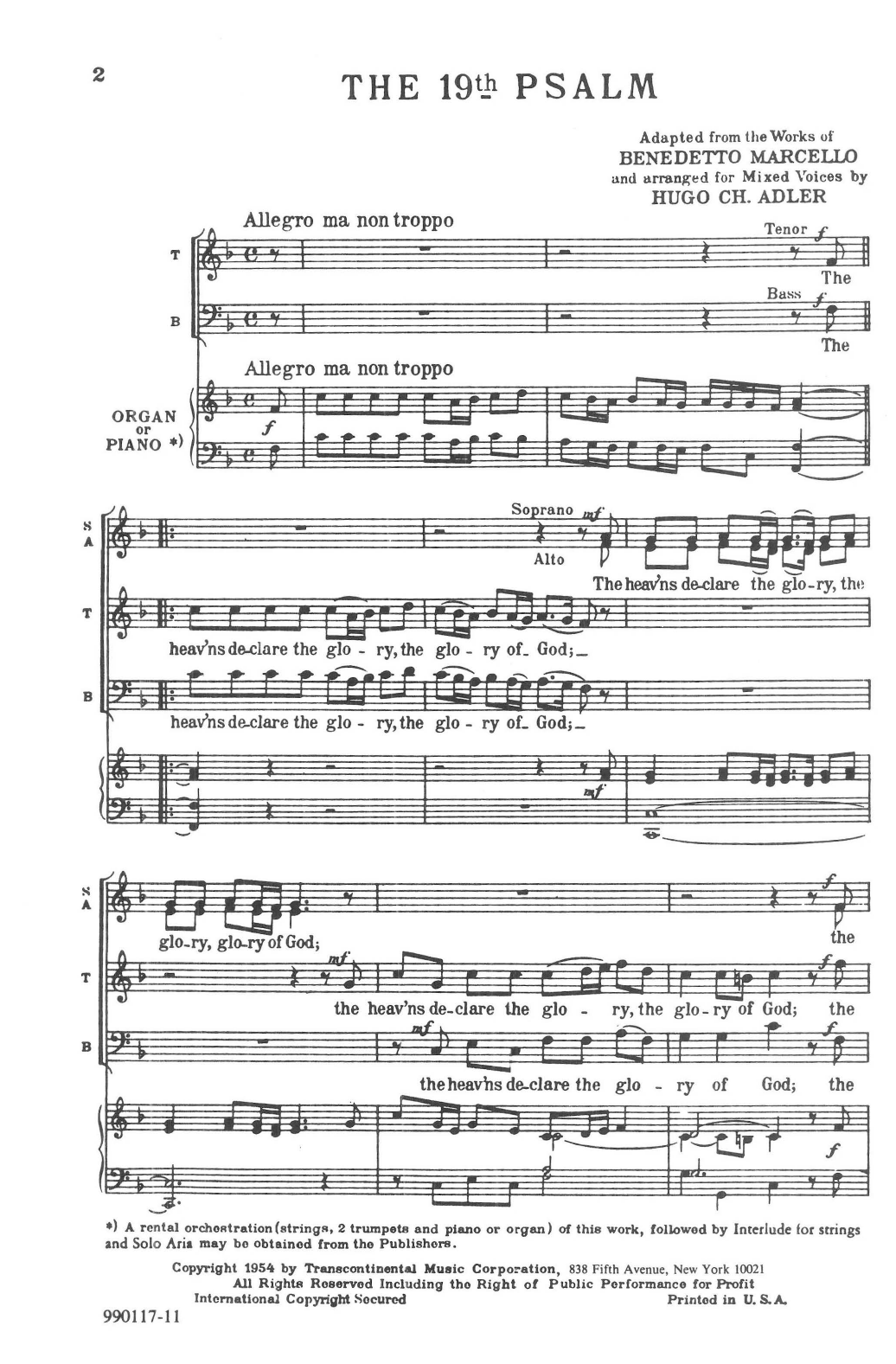 Download Hugo Adler The 19th Psalm Organ Or Piano Sheet Music and learn how to play SATB Choir PDF digital score in minutes