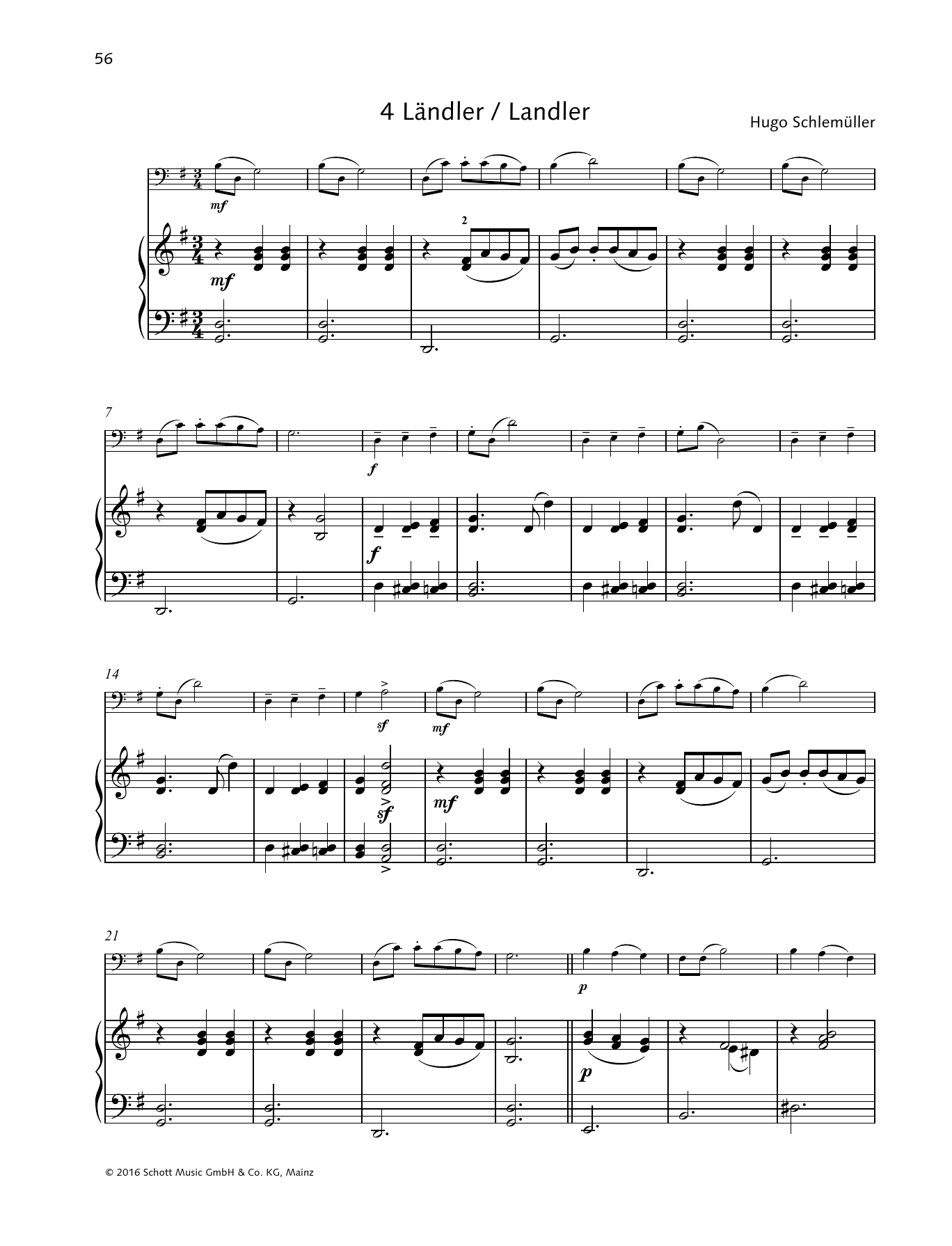 Download Hugo Schlemüller Ländler Sheet Music and learn how to play String Solo PDF digital score in minutes