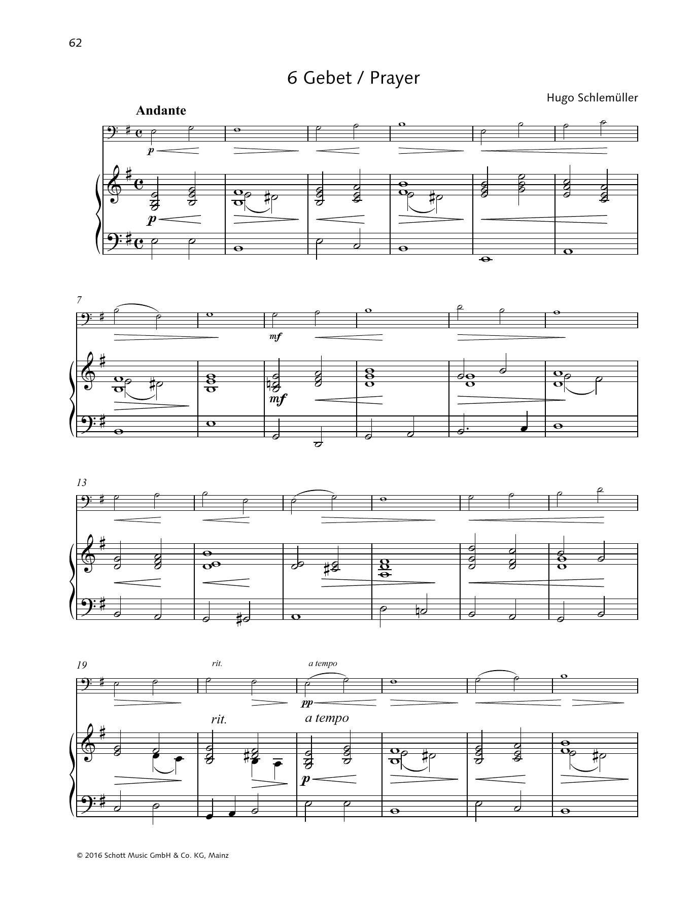 Download Hugo Schlemüller Prayer Sheet Music and learn how to play String Solo PDF digital score in minutes