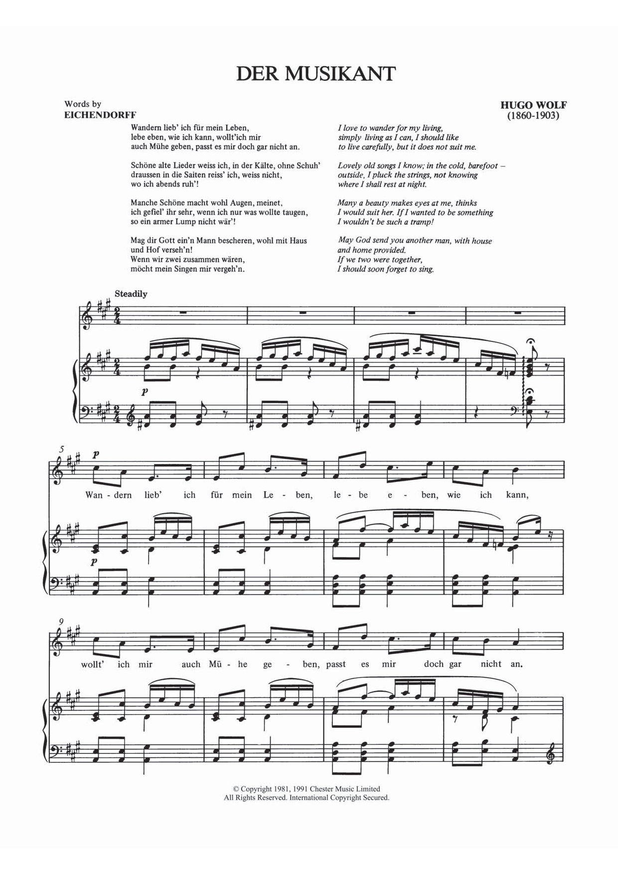 Download Hugo Wolf Der Musikant Sheet Music and learn how to play Piano & Vocal PDF digital score in minutes