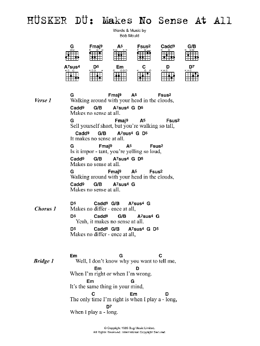 Download Husker Du Makes No Sense At All Sheet Music and learn how to play Lyrics & Chords PDF digital score in minutes