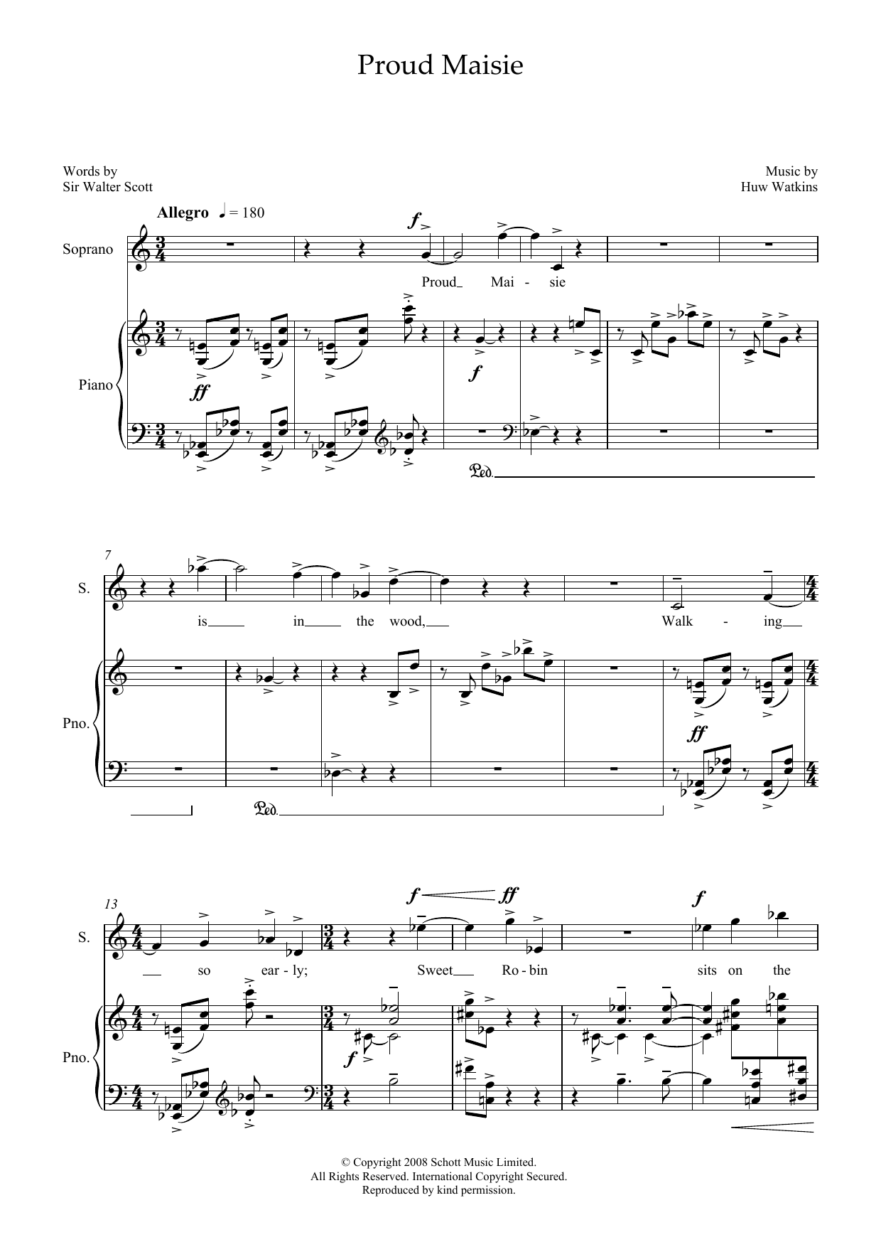 Download Huw Watkins Proud Maisie (for soprano & piano) Sheet Music and learn how to play Piano & Vocal PDF digital score in minutes