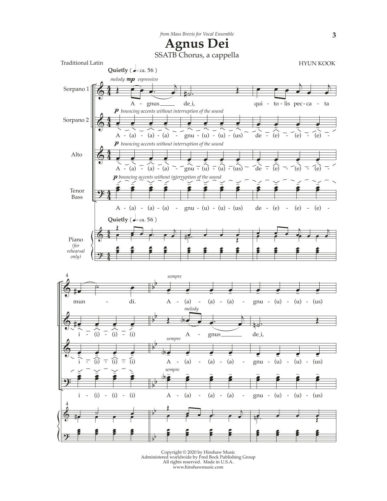 Download Hyun Kook Agnus Dei Sheet Music and learn how to play SATB Choir PDF digital score in minutes