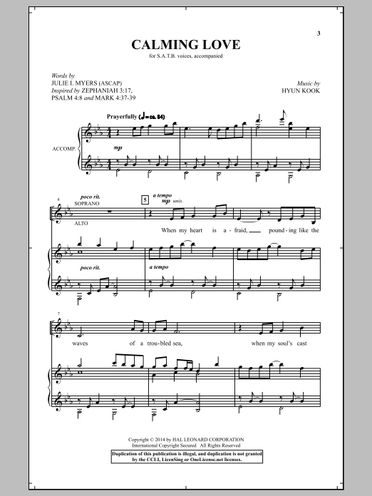 Download Hyun Kook Calming Love Sheet Music and learn how to play SATB PDF digital score in minutes