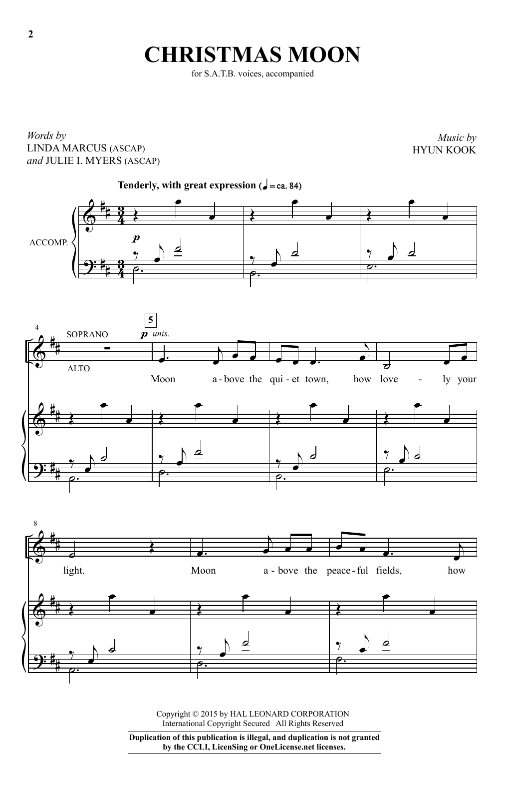 Download Hyun Kook Christmas Moon Sheet Music and learn how to play SATB PDF digital score in minutes