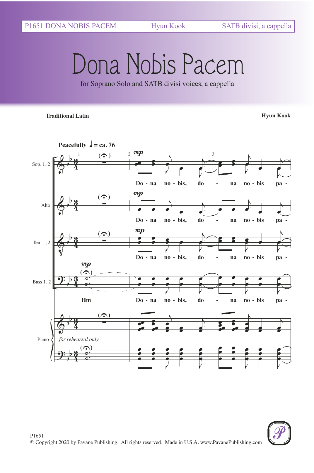 Download Hyun Kook Dona Nobis Pacem Sheet Music and learn how to play Choir PDF digital score in minutes