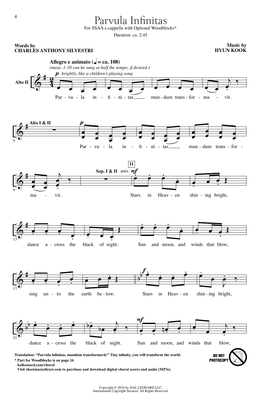 Download Hyun Kook Parvula Infinitas Sheet Music and learn how to play SSAA Choir PDF digital score in minutes