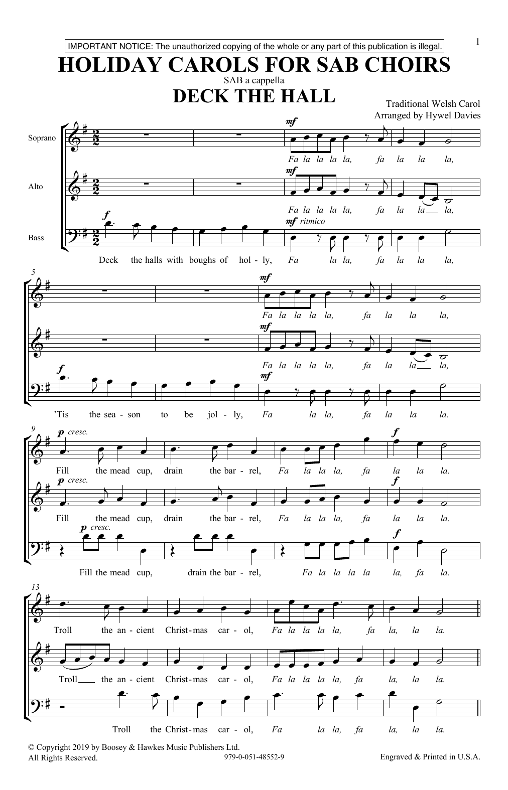 Download Hywel Davies Holiday Carols for SAB Choirs Sheet Music and learn how to play SAB Choir PDF digital score in minutes