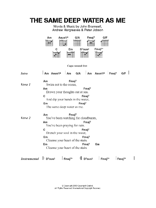 Download I Am Kloot The Same Deep Water As Me Sheet Music and learn how to play Lyrics & Chords PDF digital score in minutes