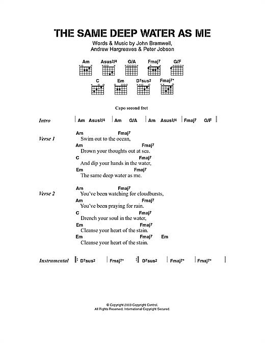 Download I Am Kloot The Same Deep Water As Me Sheet Music and learn how to play Lyrics & Chords PDF digital score in minutes