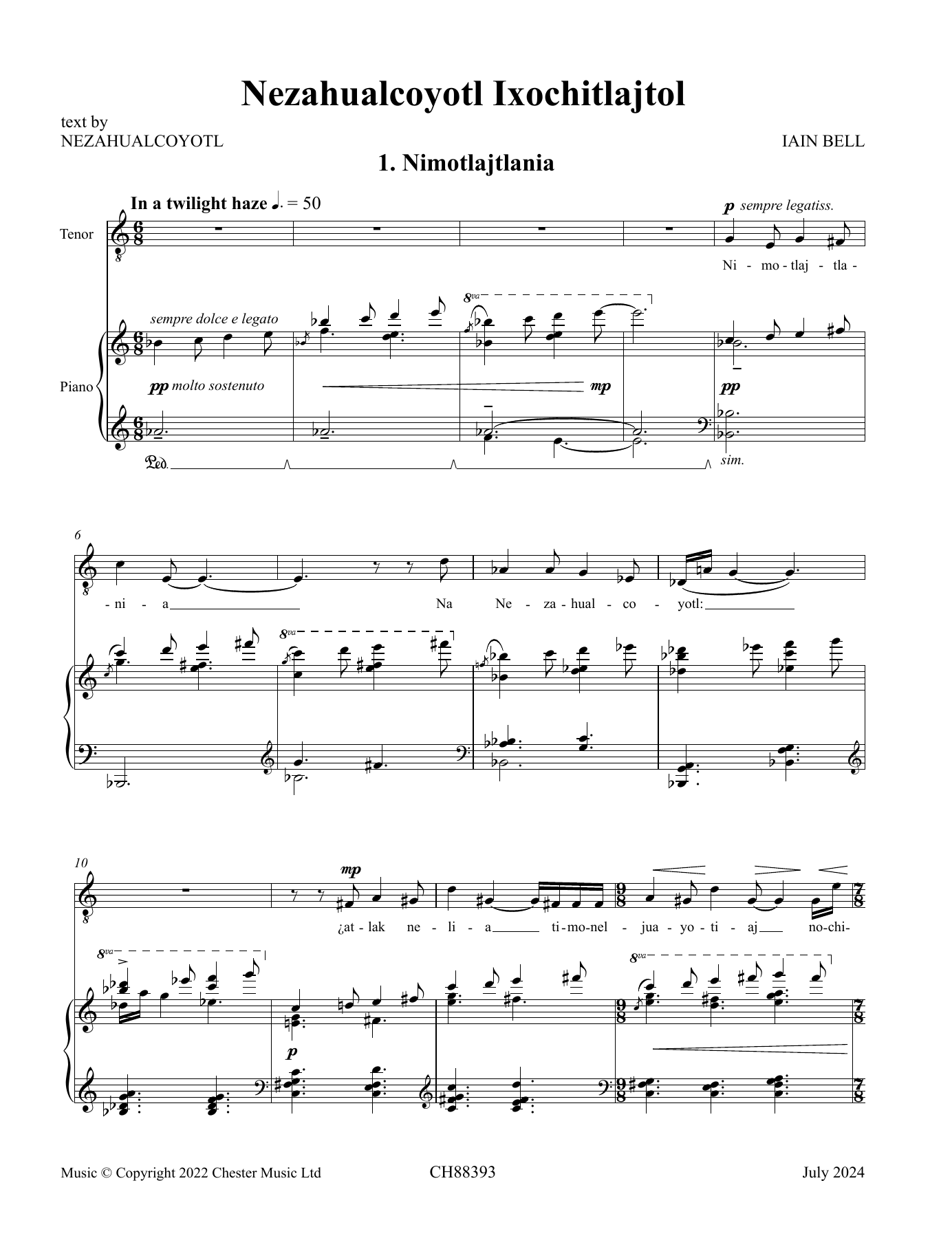 Download Iain Bell Nezahualcoyotl Ixochitlajtol Sheet Music and learn how to play Piano & Vocal PDF digital score in minutes