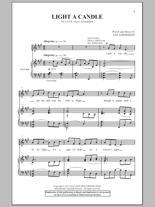 Download Ian Assersohn Light A Candle Sheet Music and learn how to play SATB PDF digital score in minutes