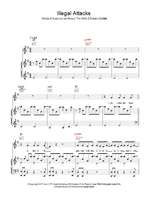 Download Ian Brown Illegal Attacks Sheet Music and learn how to play Piano, Vocal & Guitar PDF digital score in minutes
