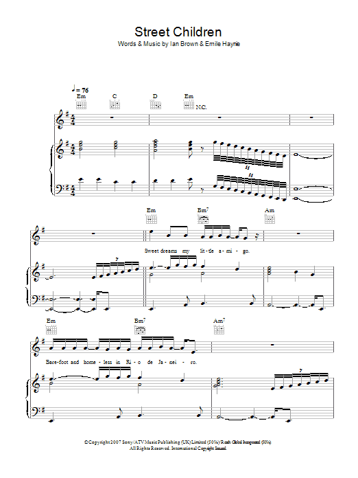 Download Ian Brown Street Children Sheet Music and learn how to play Piano, Vocal & Guitar PDF digital score in minutes
