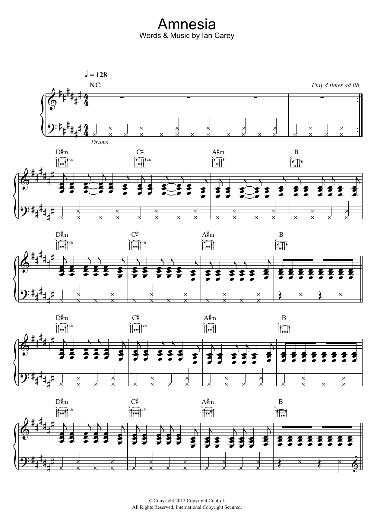 Download Ian Carey & Rosette Amnesia (feat. Timbaland and Brasco) Sheet Music and learn how to play Piano, Vocal & Guitar (Right-Hand Melody) PDF digital score in minutes