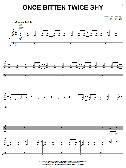 Download Ian Hunter Once Bitten Twice Shy Sheet Music and learn how to play Piano, Vocal & Guitar (Right-Hand Melody) PDF digital score in minutes