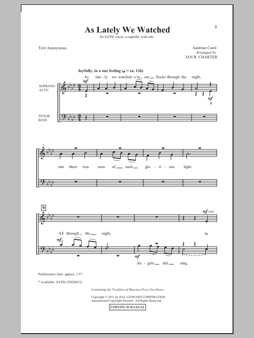 Download Ian R. Charter As Lately We Watched Sheet Music and learn how to play SATB PDF digital score in minutes