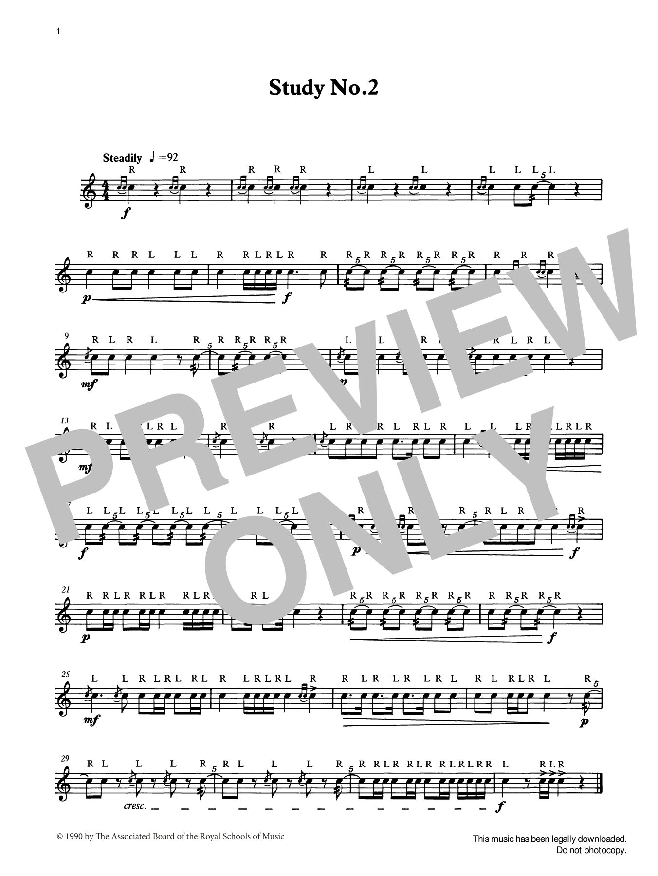 Download Ian Wright, Alwyn Green and Kevin Hathaway Study No.2 from Graded Music for Snare Drum, Book I Sheet Music and learn how to play Percussion Solo PDF digital score in minutes