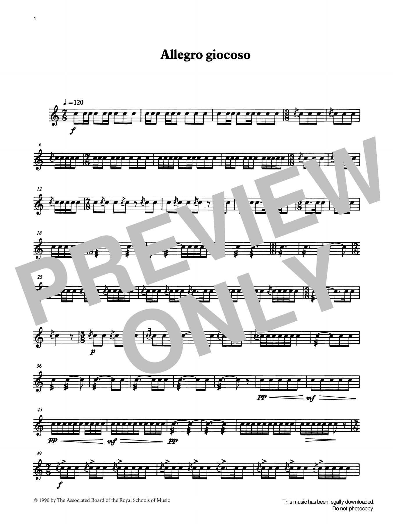 Download Ian Wright and Kevin Hathaway Allegro giocoso from Graded Music for Snare Drum, Book IV Sheet Music and learn how to play Percussion Solo PDF digital score in minutes