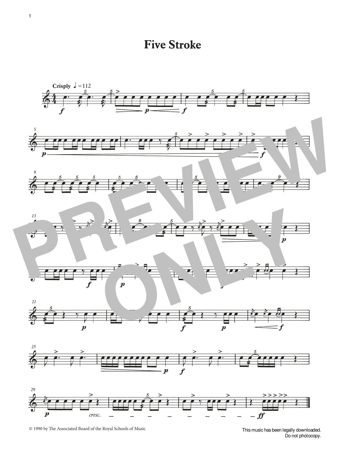 Download Ian Wright and Kevin Hathaway Five Stroke from Graded Music for Snare Drum, Book II Sheet Music and learn how to play Percussion Solo PDF digital score in minutes