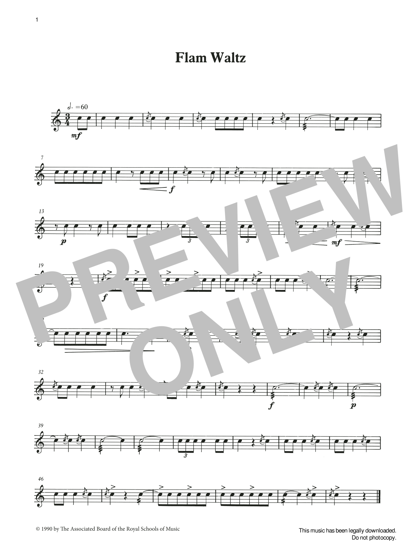 Download Ian Wright and Kevin Hathaway Flam Waltz from Graded Music for Snare Drum, Book II Sheet Music and learn how to play Percussion Solo PDF digital score in minutes