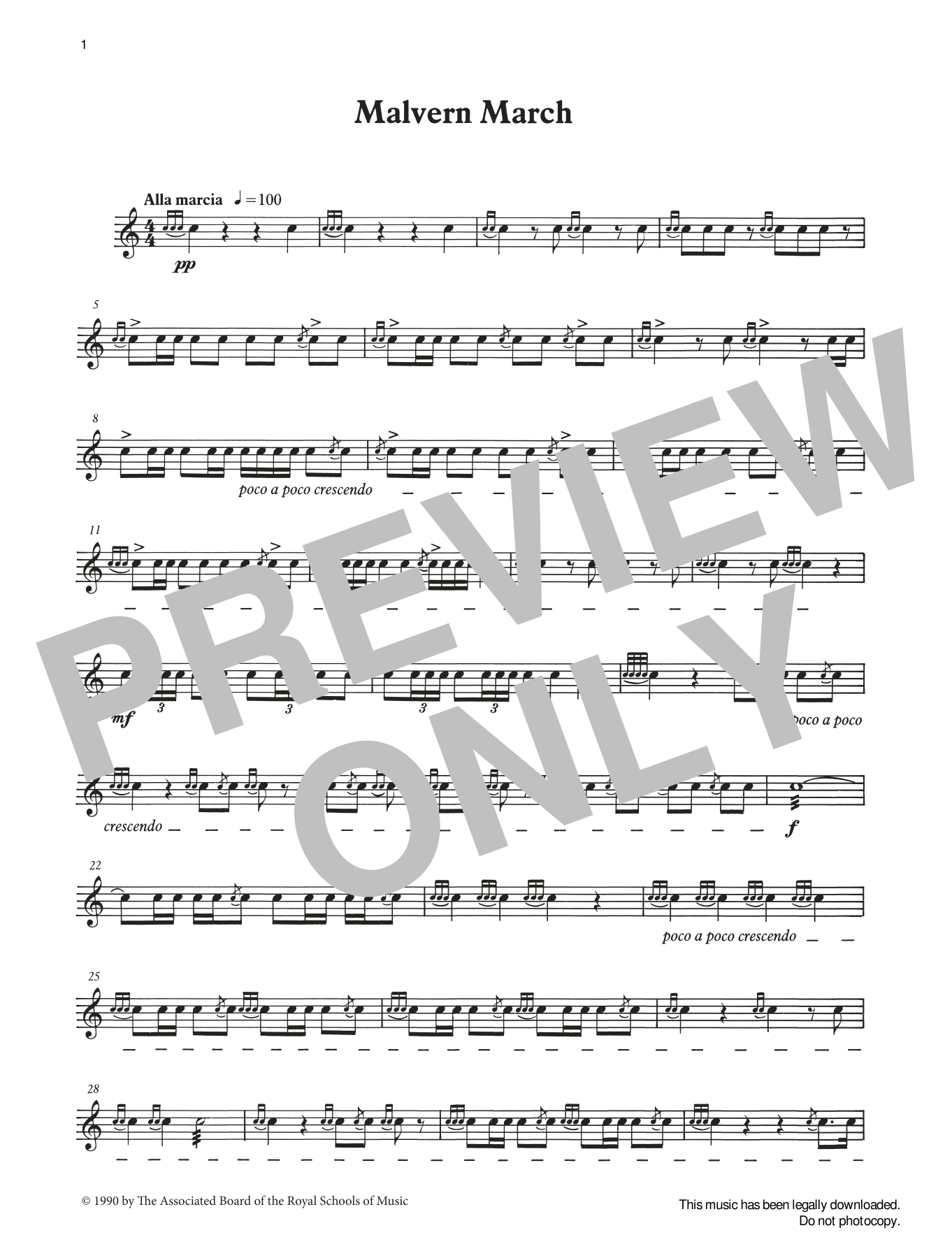 Download Ian Wright and Kevin Hathaway Malvern March from Graded Music for Snare Drum, Book III Sheet Music and learn how to play Percussion Solo PDF digital score in minutes