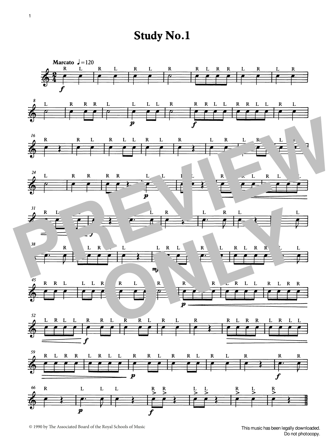 Download Ian Wright and Kevin Hathaway Study No.1 from Graded Music for Snare Drum, Book I Sheet Music and learn how to play Percussion Solo PDF digital score in minutes