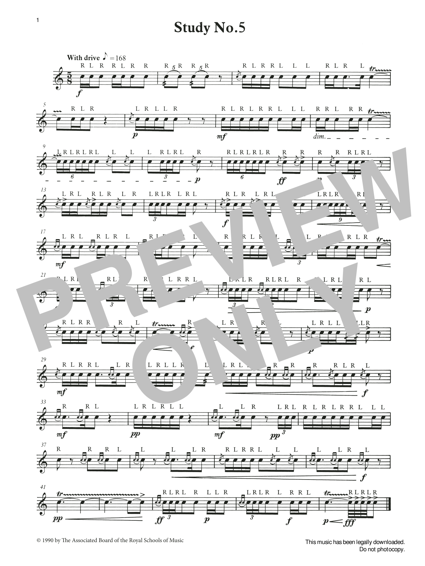 Download Ian Wright and Kevin Hathaway Study No.5 from Graded Music for Snare Drum, Book III Sheet Music and learn how to play Percussion Solo PDF digital score in minutes