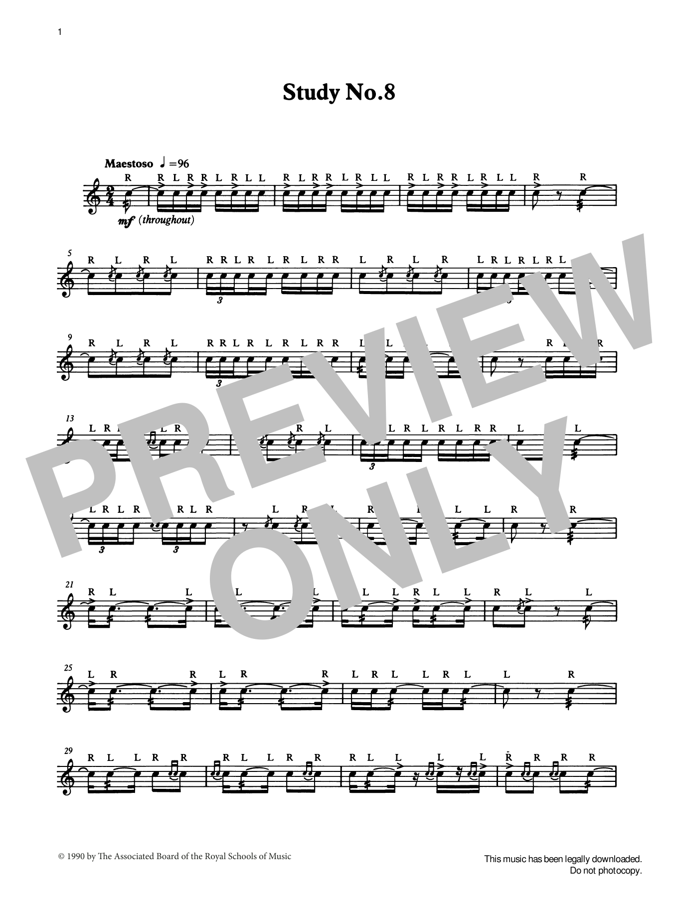 Download Ian Wright and Kevin Hathaway Study No.8 from Graded Music for Snare Drum, Book IV Sheet Music and learn how to play Percussion Solo PDF digital score in minutes