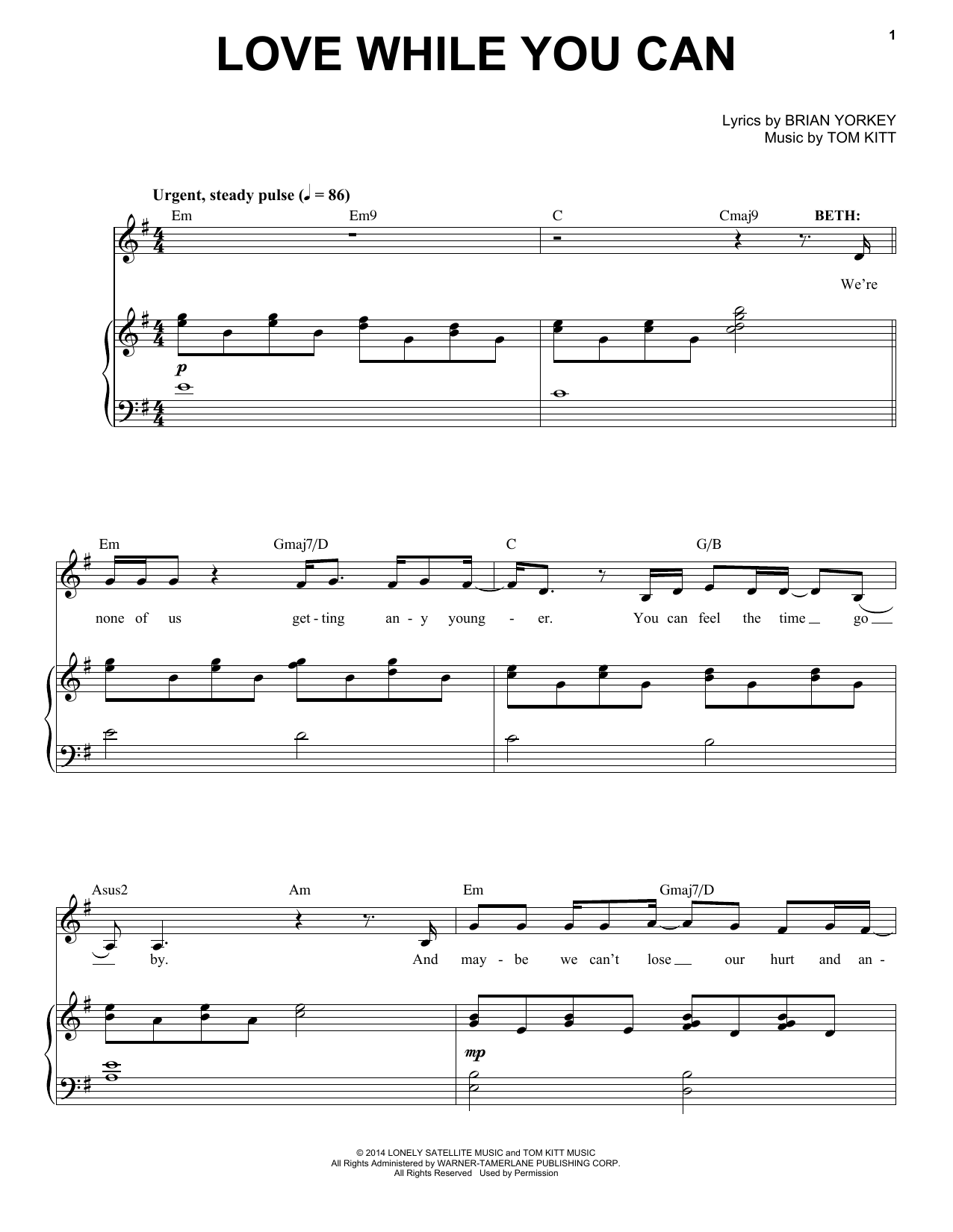 Download Tom Kitt Love While You Can (from If/Then) Sheet Music and learn how to play Piano & Vocal PDF digital score in minutes