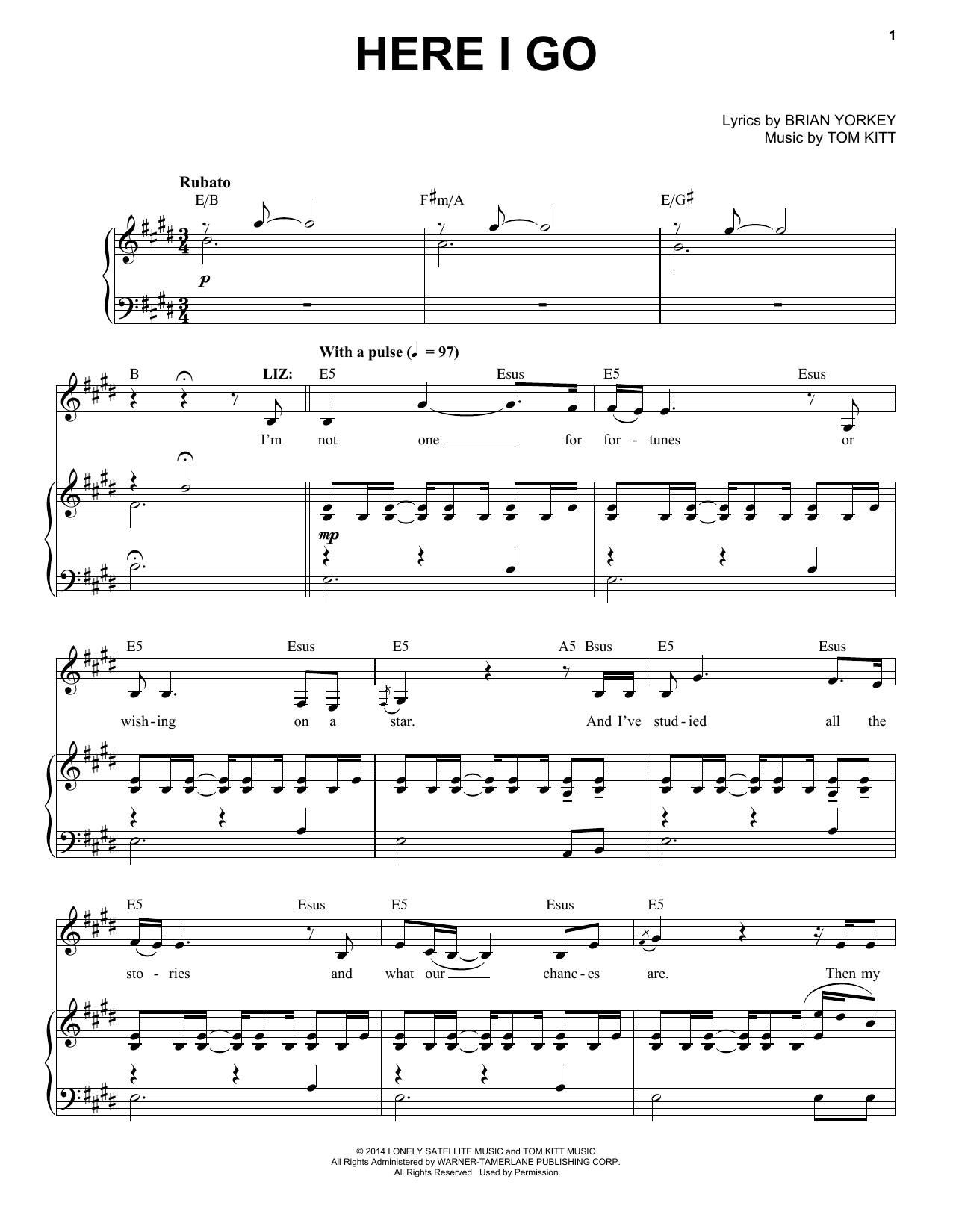 Download Tom Kitt Here I Go (from If/Then) Sheet Music and learn how to play Piano & Vocal PDF digital score in minutes